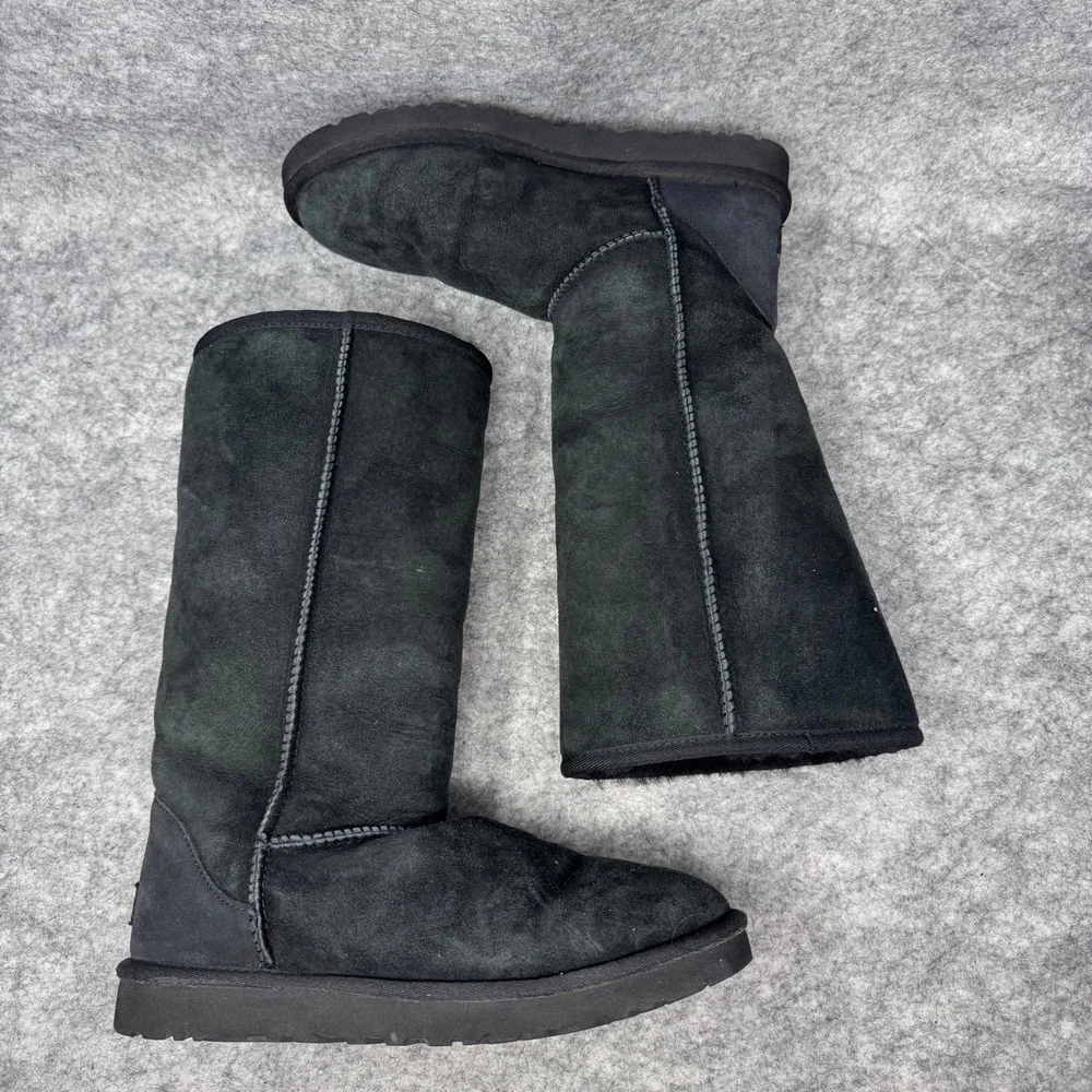 UGG Australia Suede Boots Womens 8 Classic Tall 5815 Sheepskin Shearling Black